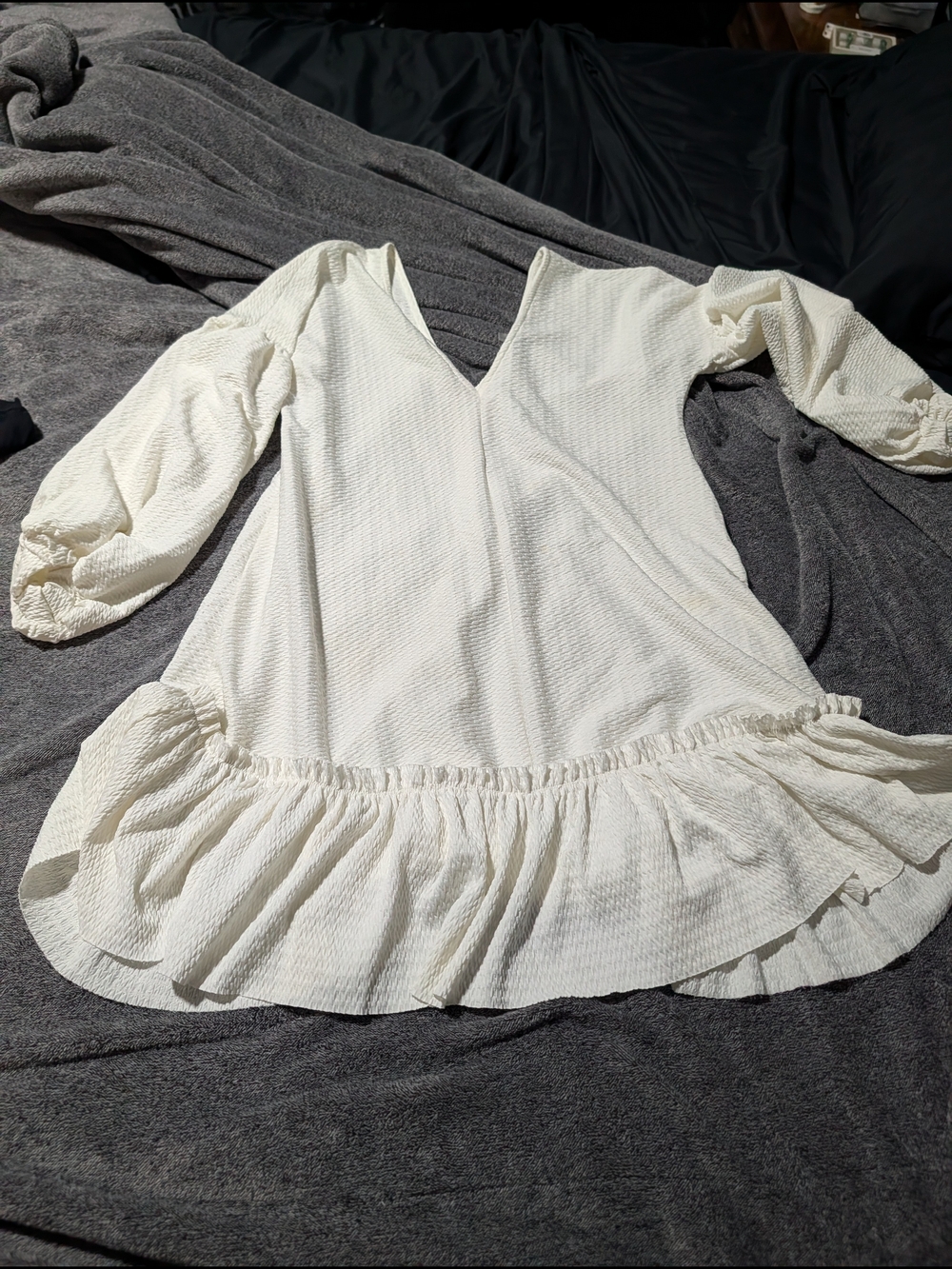 ASOS White Textured Balloon Sleeve Dress